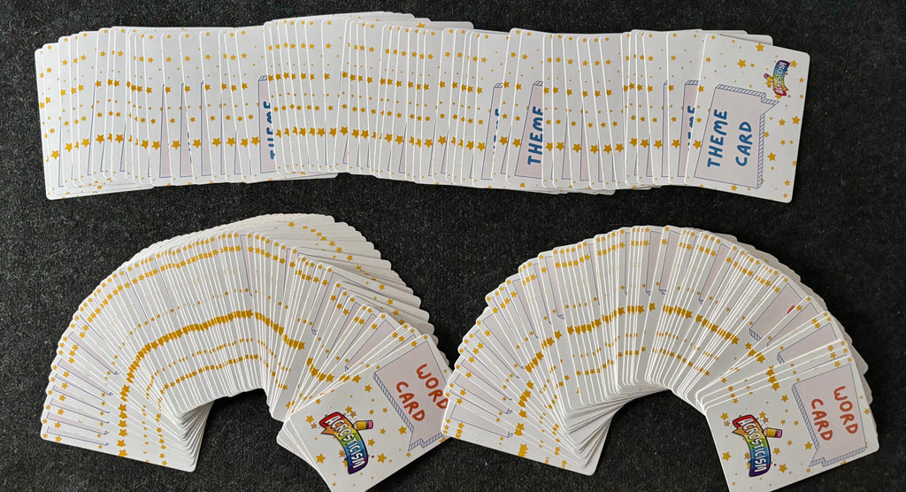 Set of fanned-out Theme Cards and Word Cards from Acrosticism